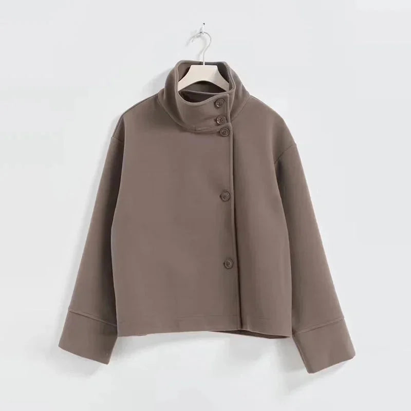 Manon | Manteau Court Noir Femme Col Montant