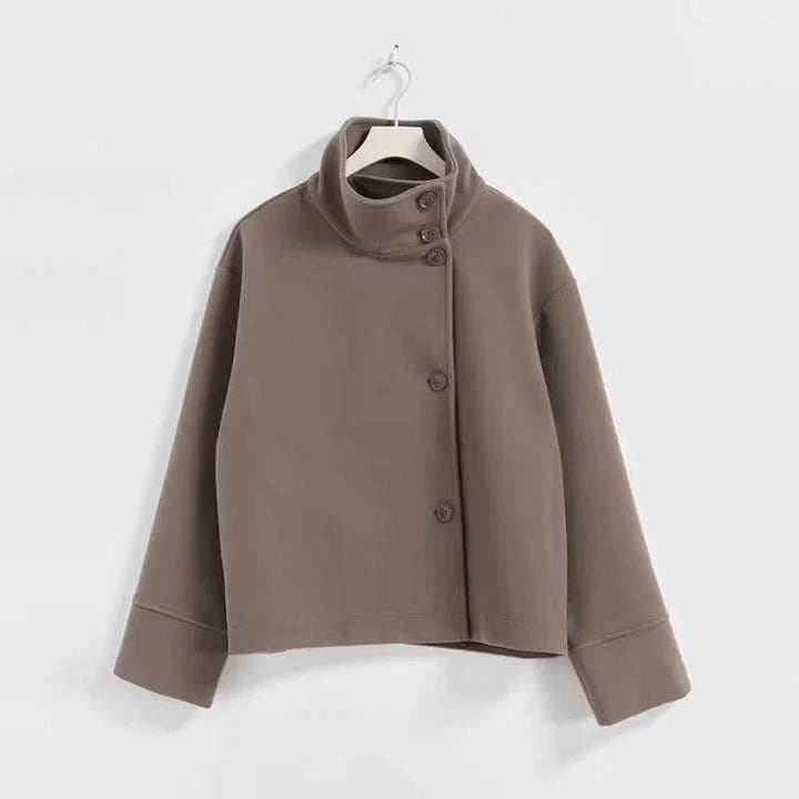 Manon | Manteau Court Noir Femme Col Montant