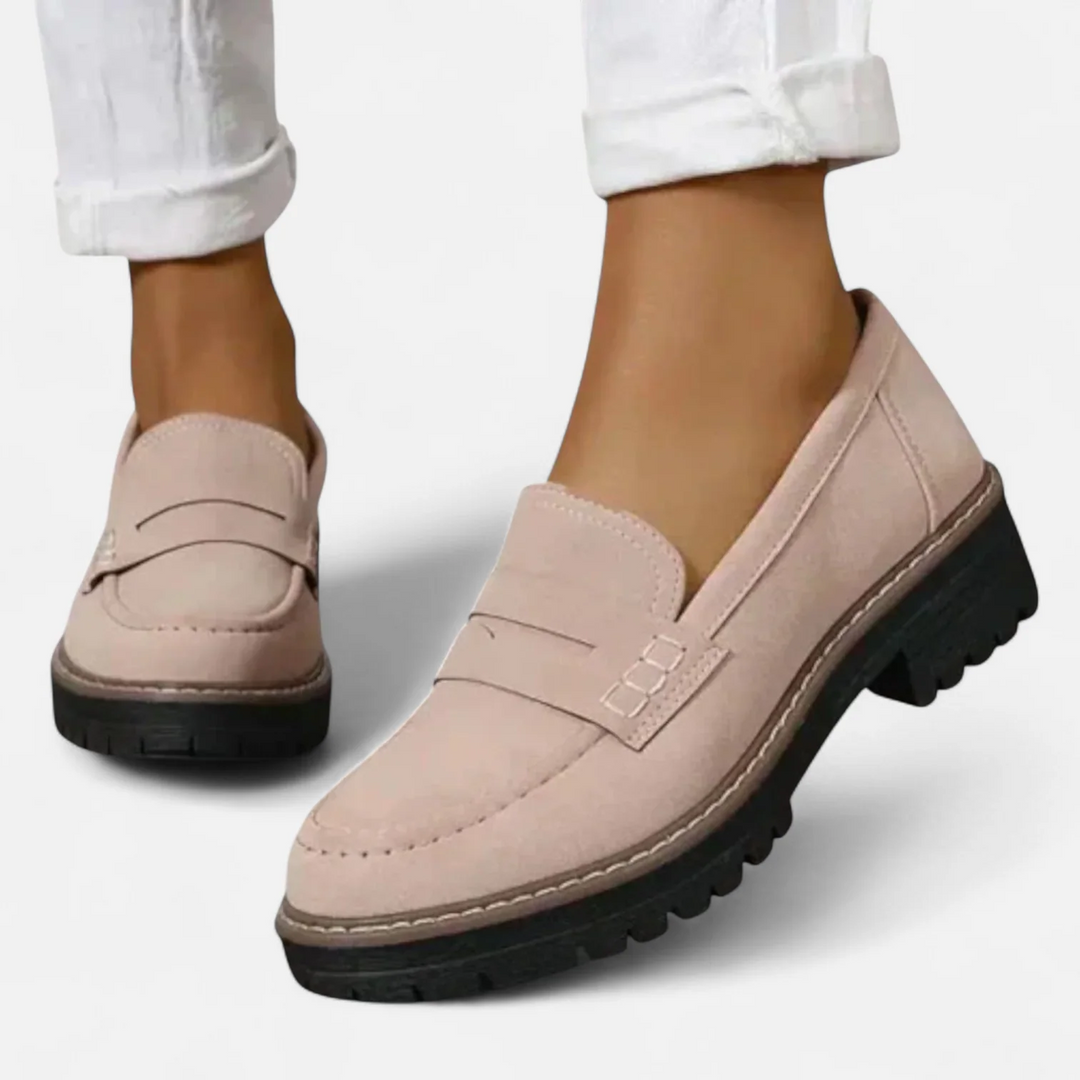 Manon | Mocassins Noirs Femme Semelle Crantée Talon Bloc