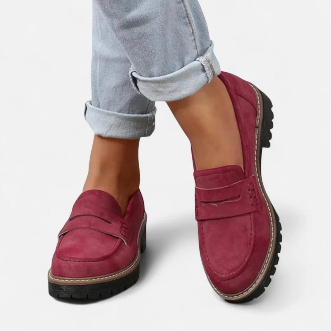 Manon | Mocassins Noirs Femme Semelle Crantée Talon Bloc