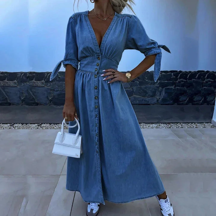 Manon | Robe Femme Denim Boutonnée Fente Midi