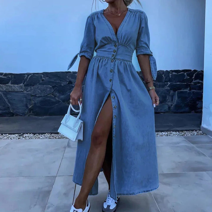 Manon | Robe Femme Denim Boutonnée Fente Midi