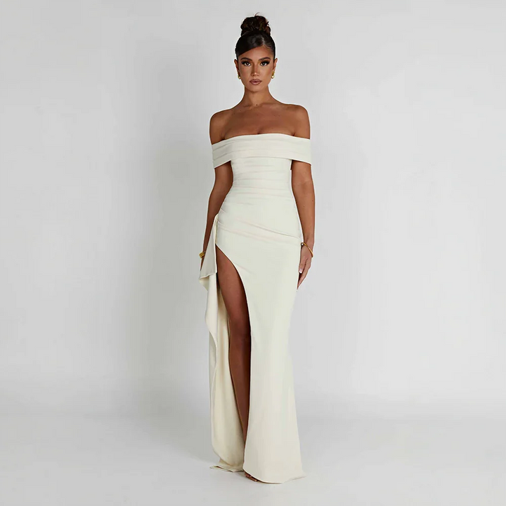 Manon | Robe de Soirée Maxi Fente Épaules Nues