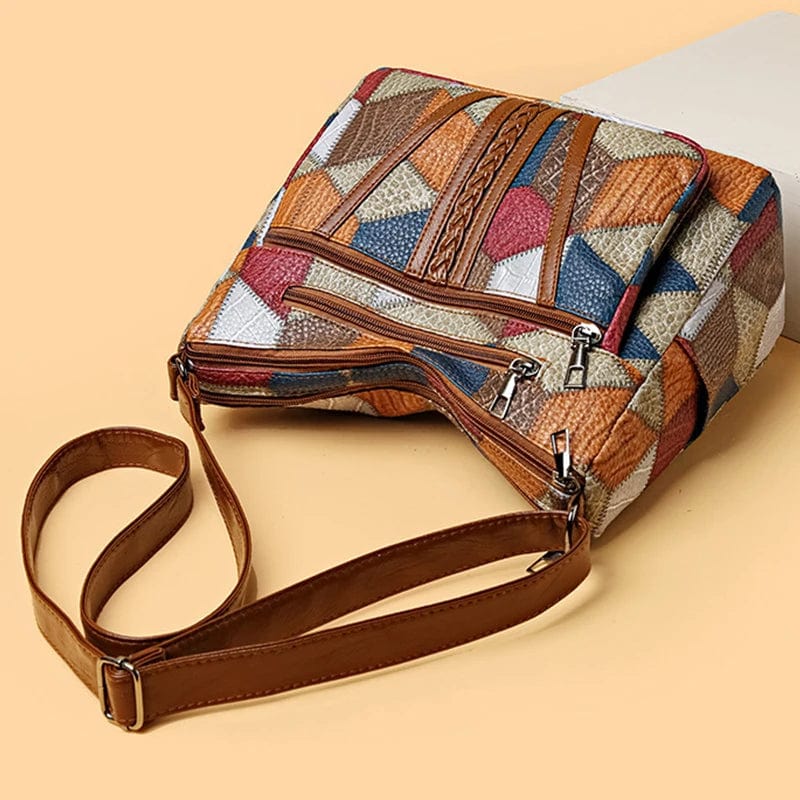 Manon | Sac Bandoulière Zippé Cuir Patchwork Femme