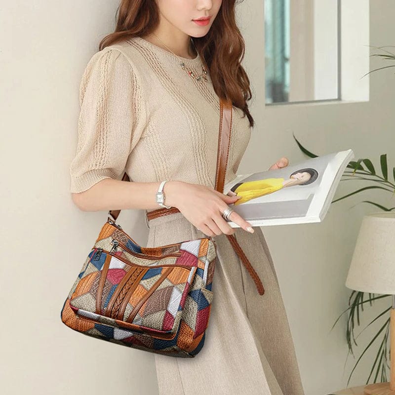 Manon | Sac Bandoulière Zippé Cuir Patchwork Femme