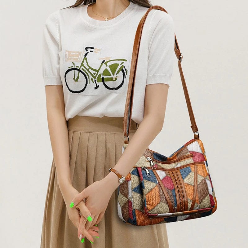 Manon | Sac Bandoulière Zippé Cuir Patchwork Femme