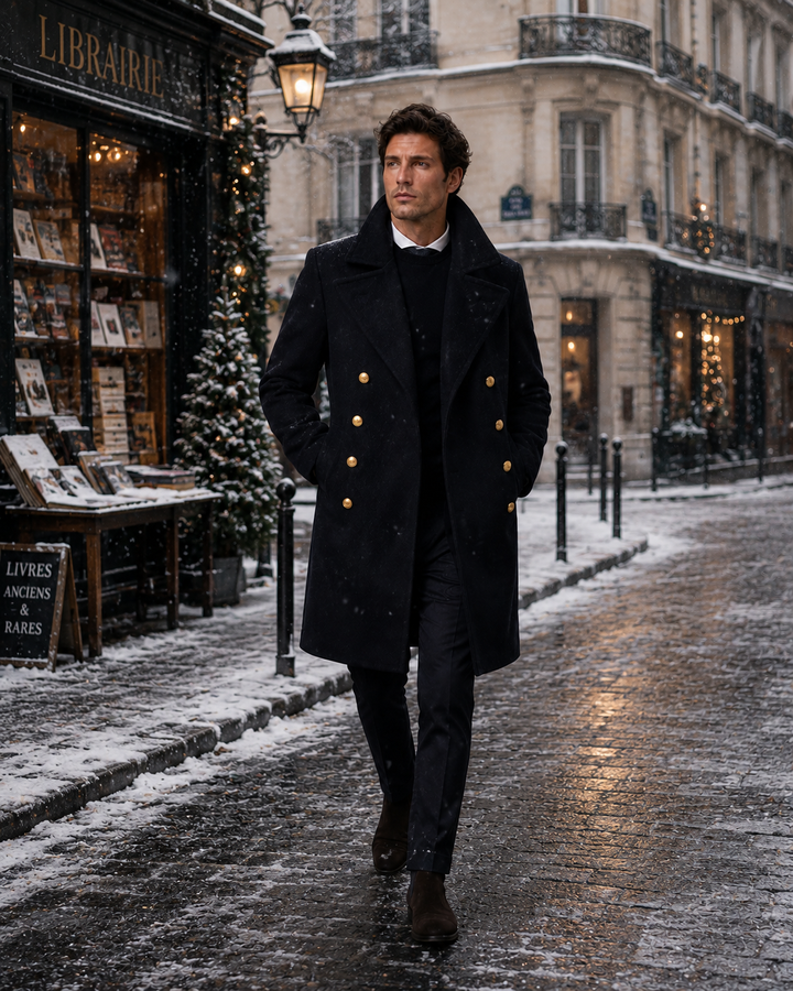 Thomas | Manteau Homme Laine Navy Double Boutonnage