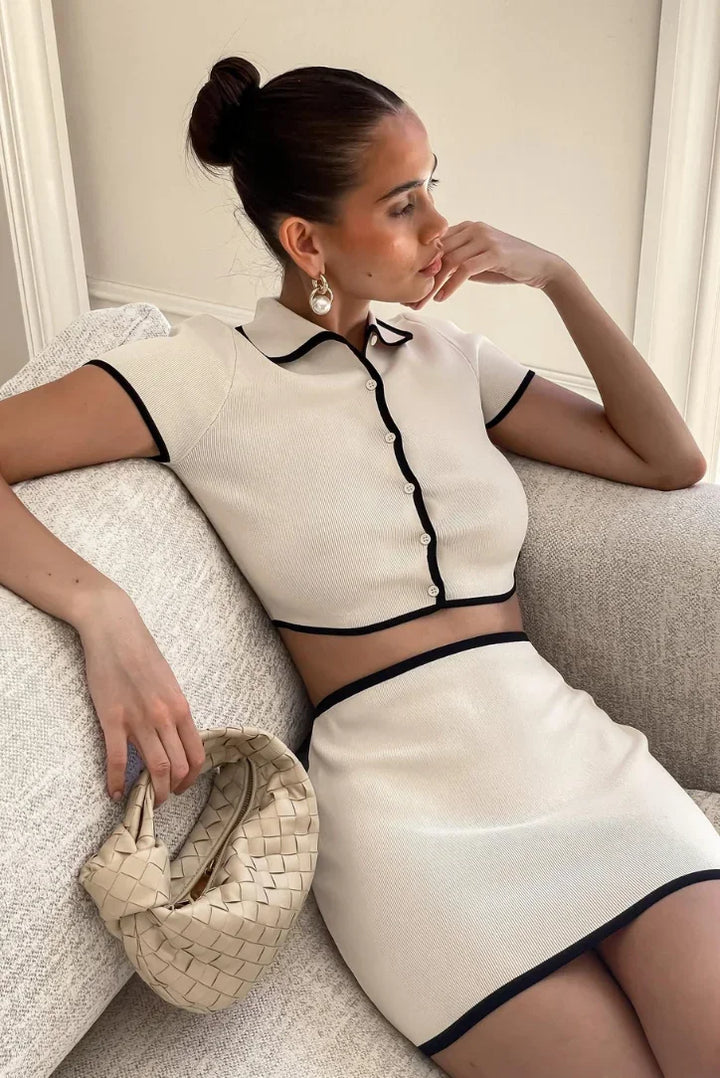 Margot | Ensemble Jupe Mini Femme Maille Bicolore