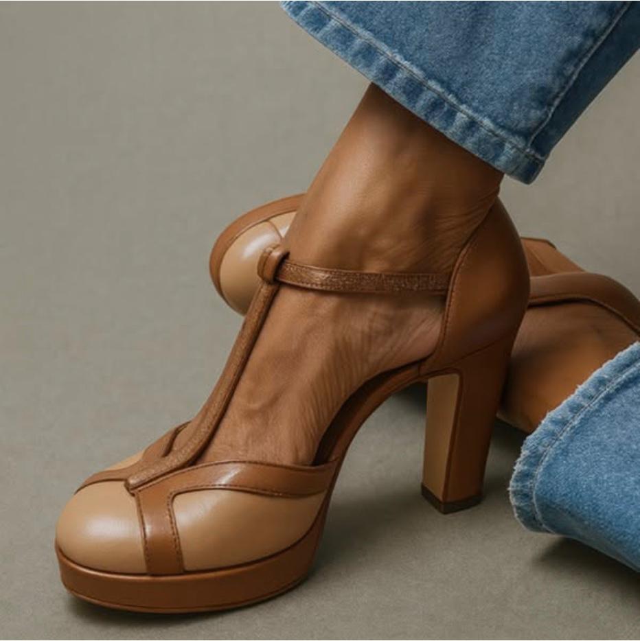Margot | Escarpins Plateforme Salomé Cuir Marron Femme