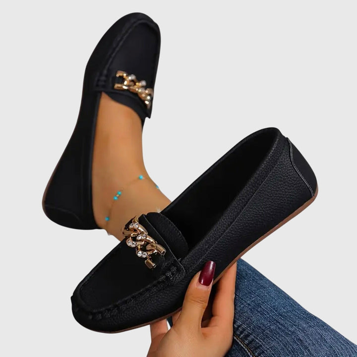 Margot | Mocassin Femme Blanc Chaîne Dorée