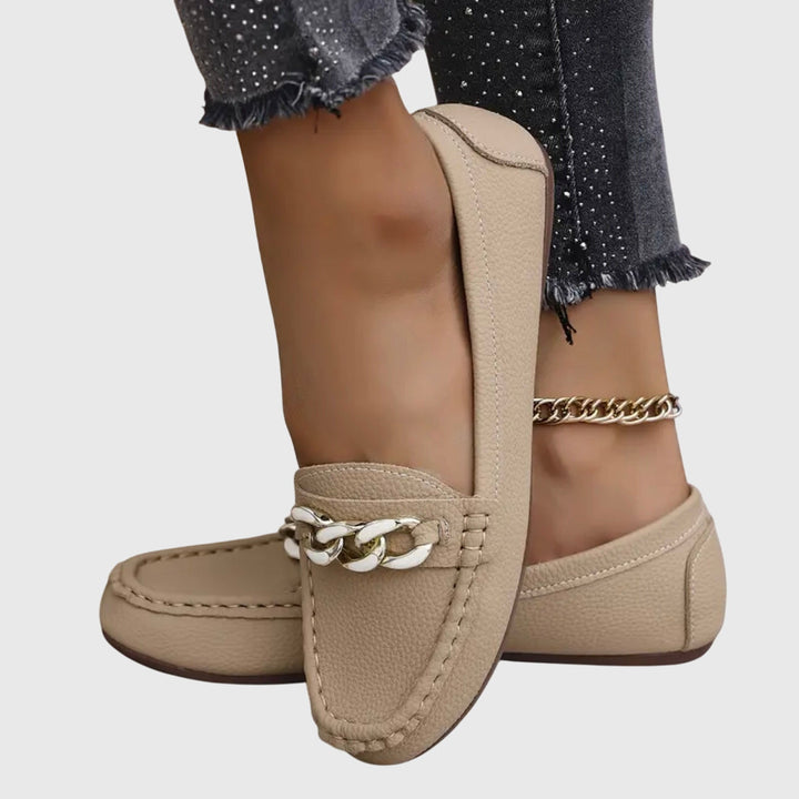 Margot | Mocassin Femme Blanc Chaîne Dorée