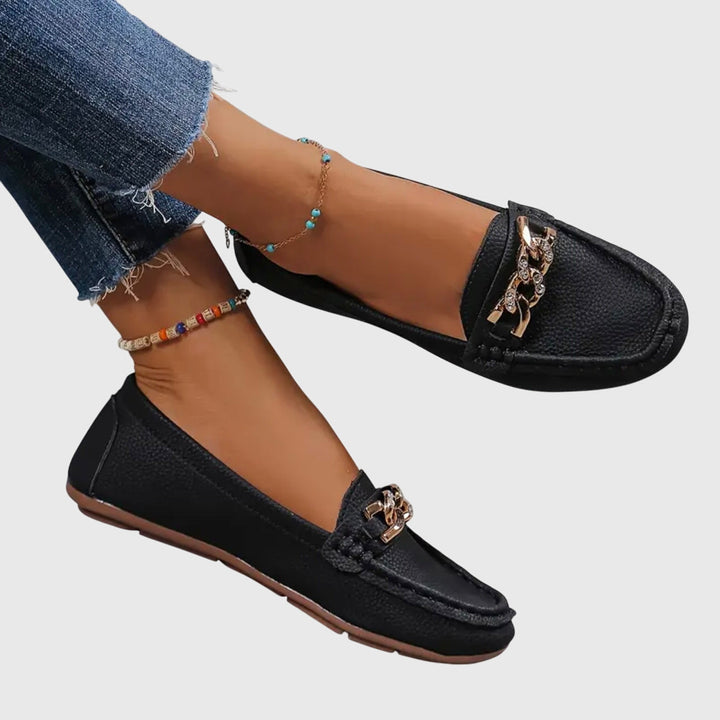 Margot | Mocassin Femme Blanc Chaîne Dorée