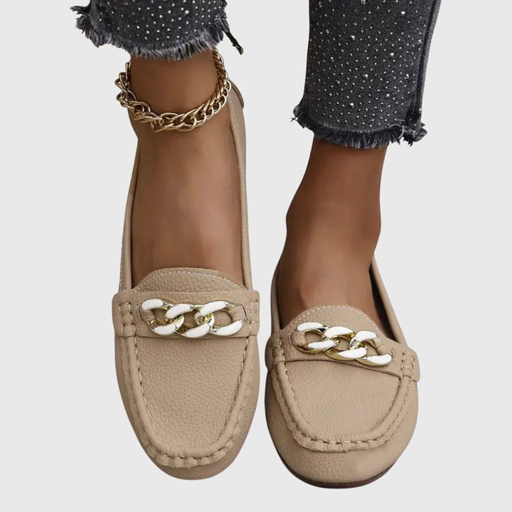 Margot | Mocassin Femme Blanc Chaîne Dorée