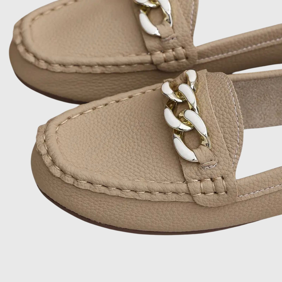 Margot | Mocassin Femme Blanc Chaîne Dorée