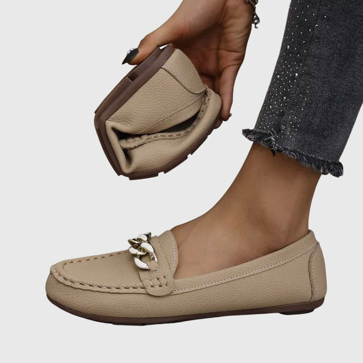 Margot | Mocassin Femme Blanc Chaîne Dorée