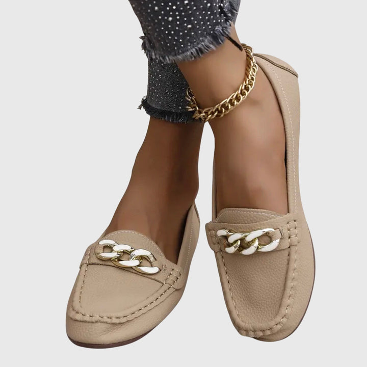 Margot | Mocassin Femme Blanc Chaîne Dorée