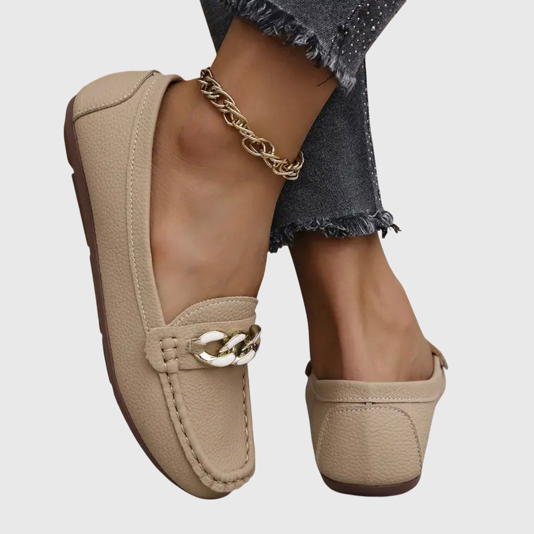 Margot | Mocassin Femme Blanc Chaîne Dorée
