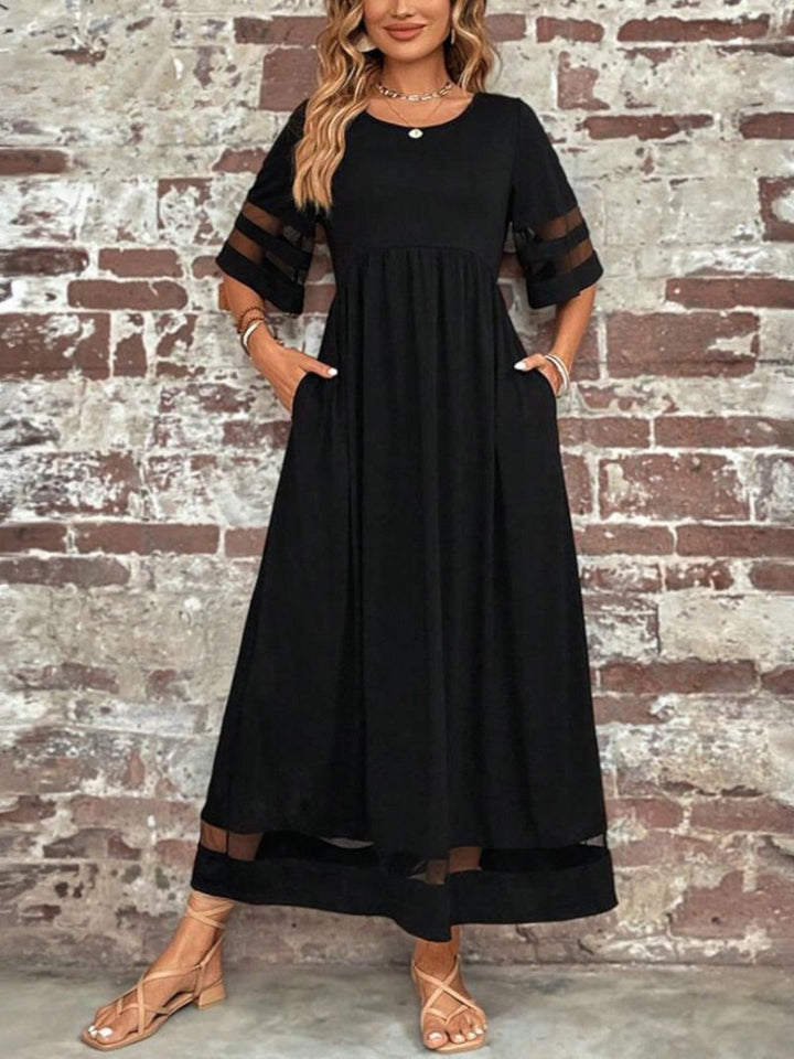 Margot | Robe Maxi Femme Noire Empiècements Résille