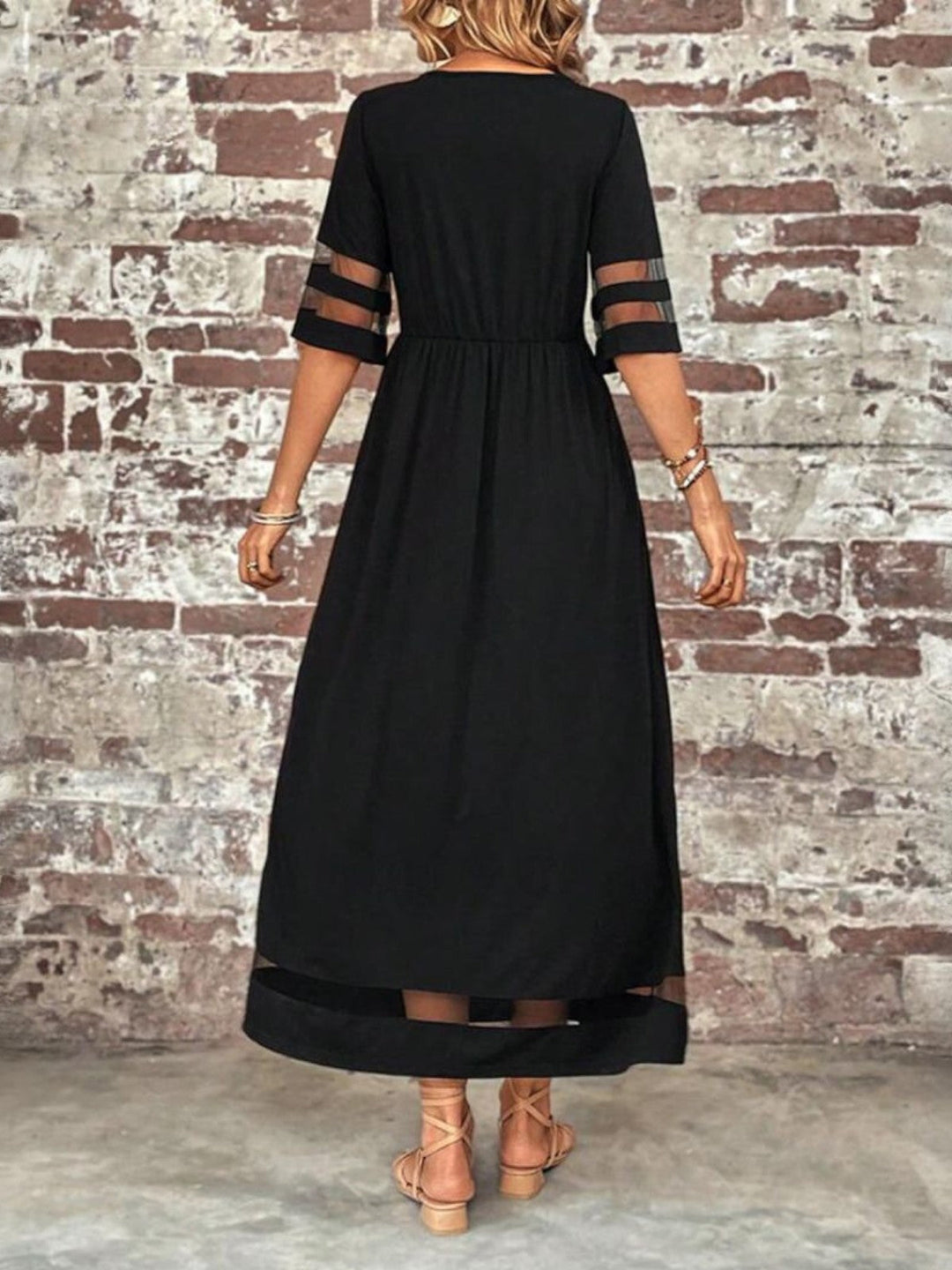 Margot | Robe Maxi Femme Noire Empiècements Résille