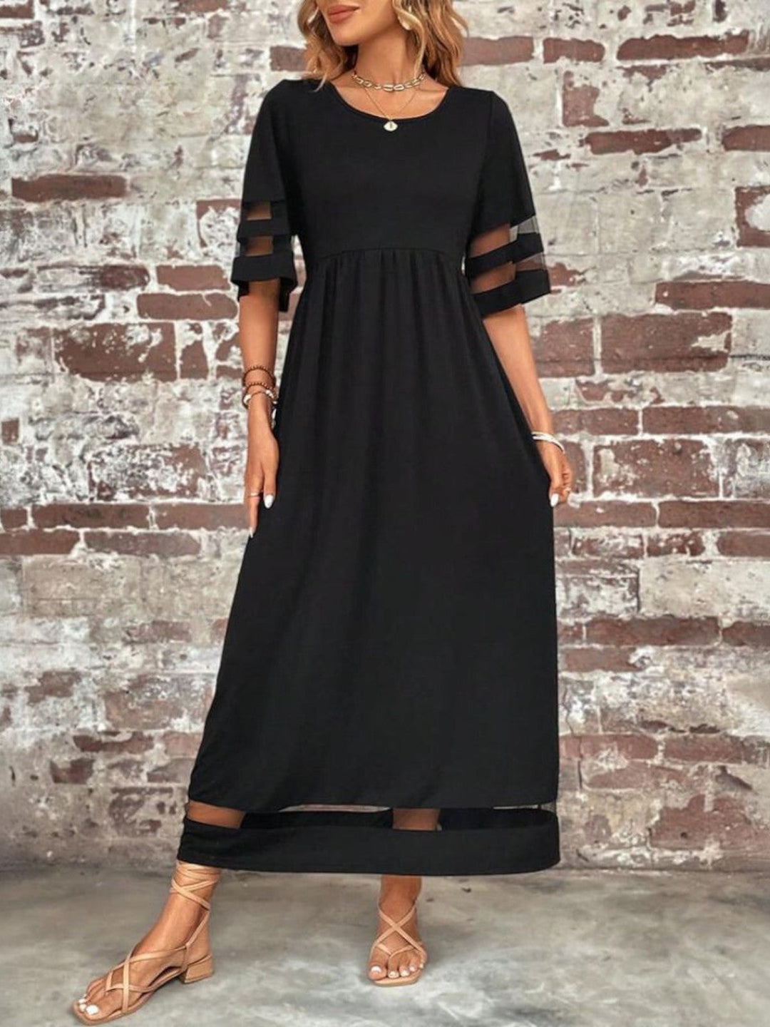 Margot | Robe Maxi Femme Noire Empiècements Résille
