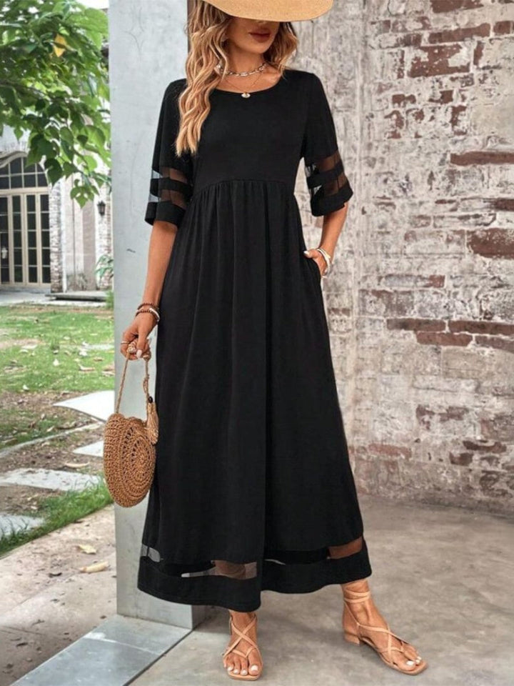 Margot | Robe Maxi Femme Noire Empiècements Résille