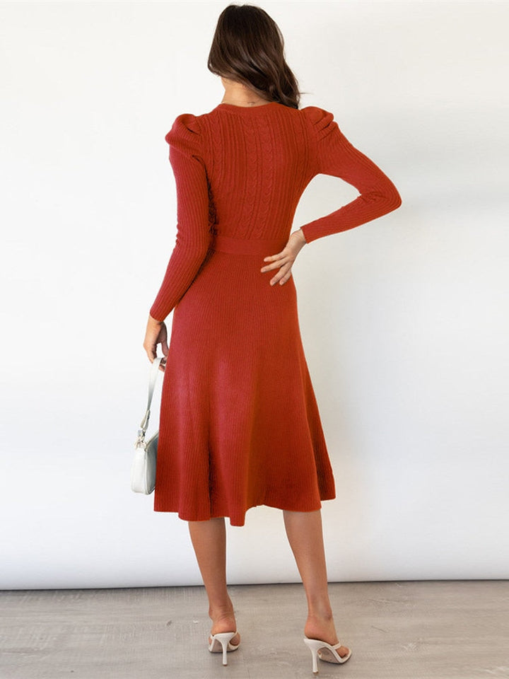 Margot | Robe Midi Maille Torsadée Manches Longues