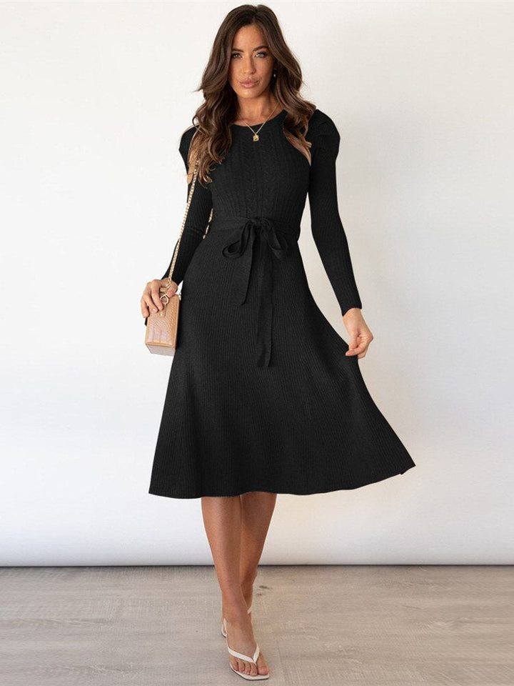 Margot | Robe Midi Maille Torsadée Manches Longues