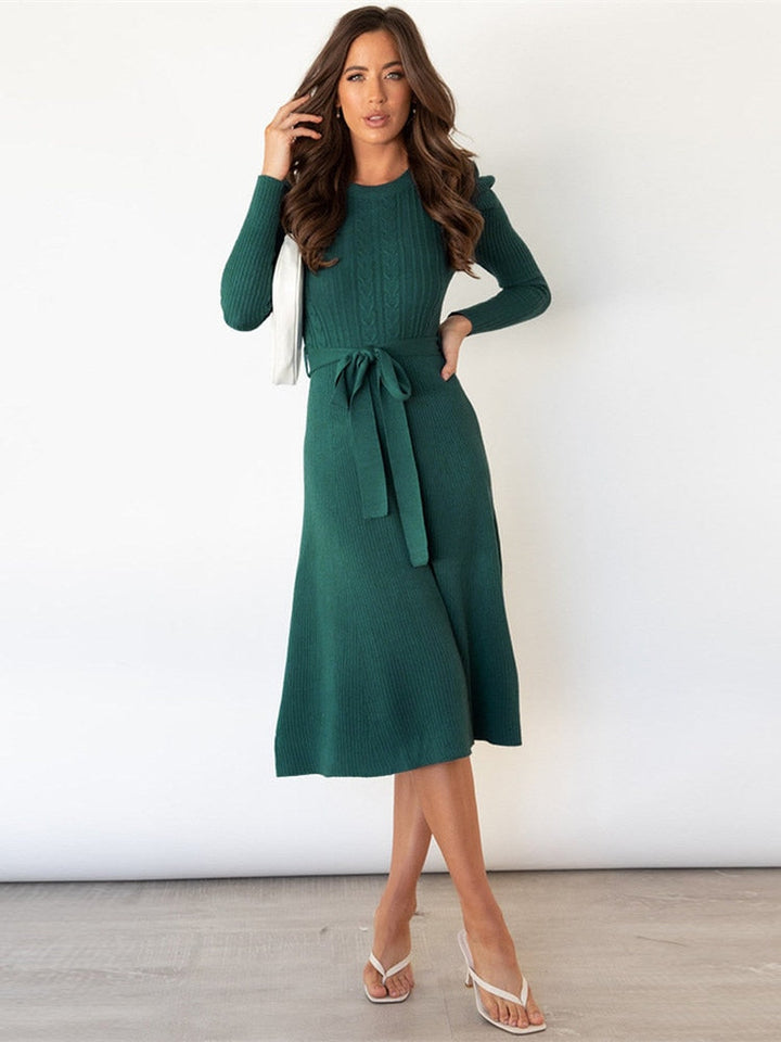 Margot | Robe Midi Maille Torsadée Manches Longues