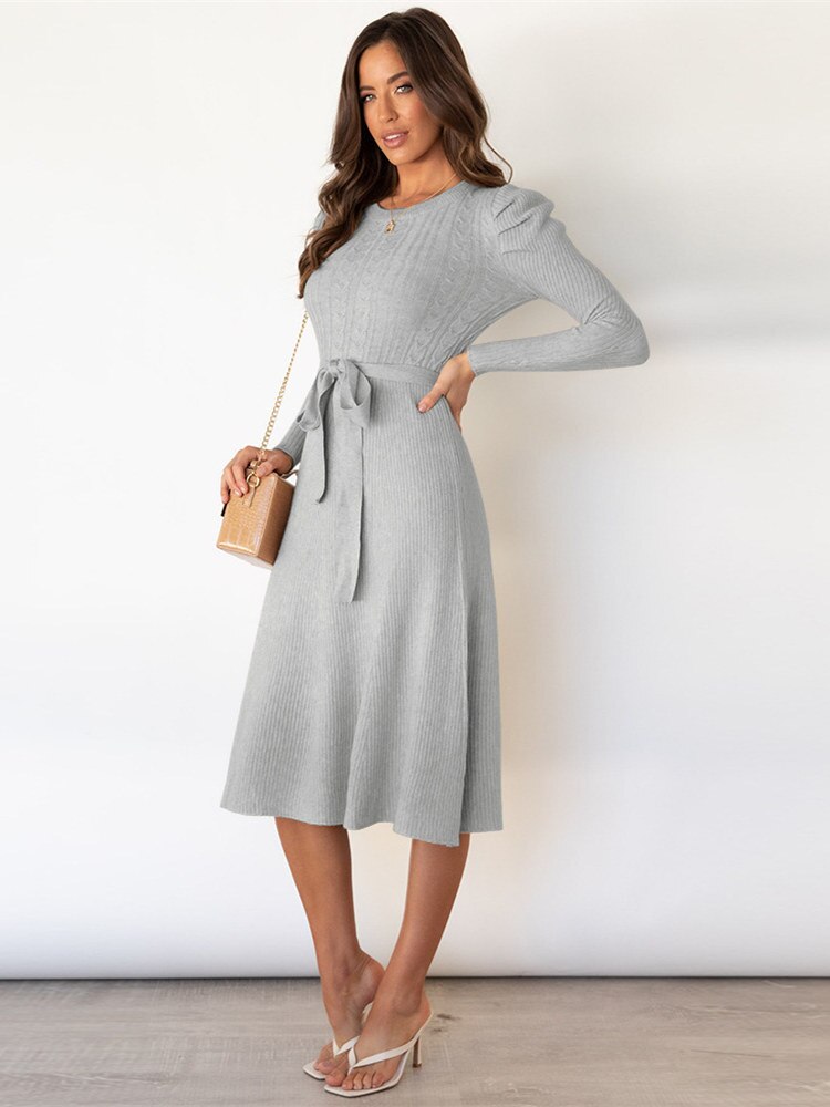 Margot | Robe Midi Maille Torsadée Manches Longues