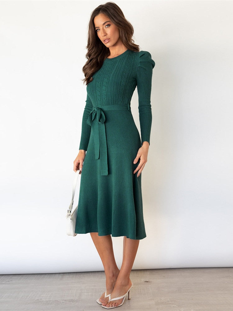 Margot | Robe Midi Maille Torsadée Manches Longues