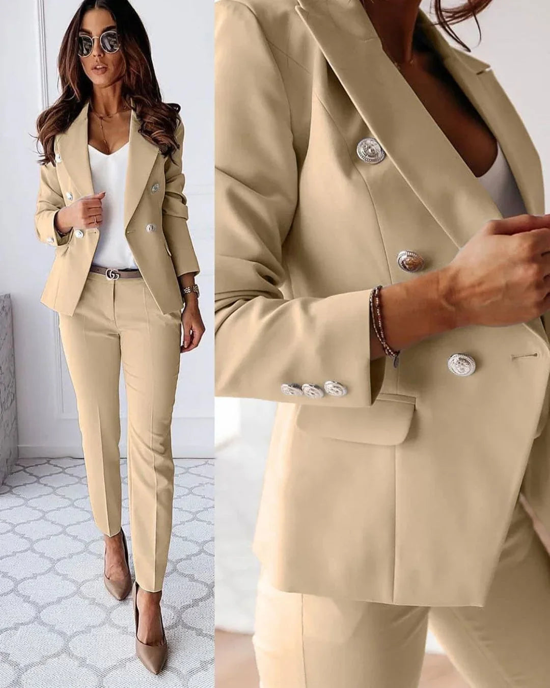 Margot | Tailleur Pantalon Noir Femme Blazer Croisé