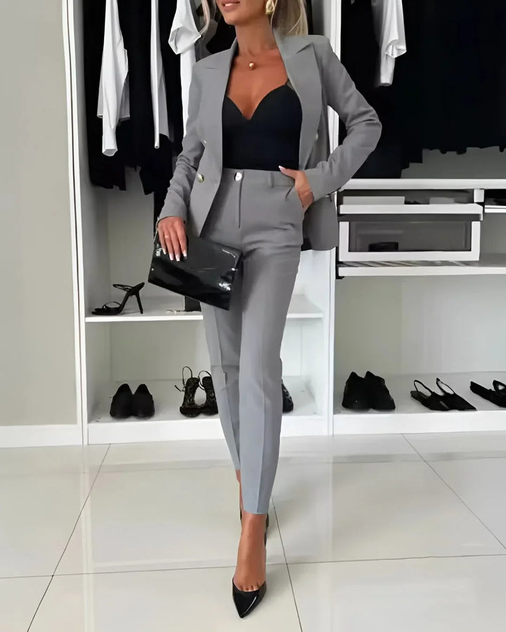Margot | Tailleur Pantalon Noir Femme Blazer Croisé