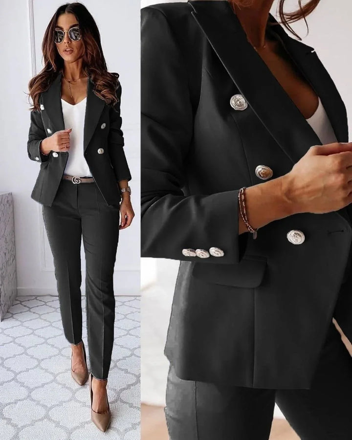 Margot | Tailleur Pantalon Noir Femme Blazer Croisé