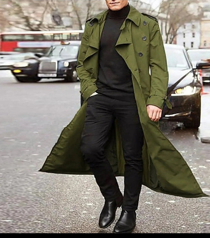Mathieu | Trench Long Noir Homme Double Boutonnage