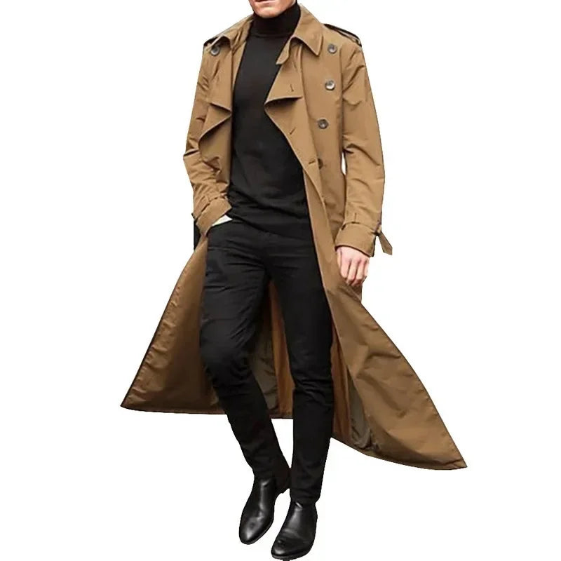 Mathieu | Trench Long Noir Homme Double Boutonnage