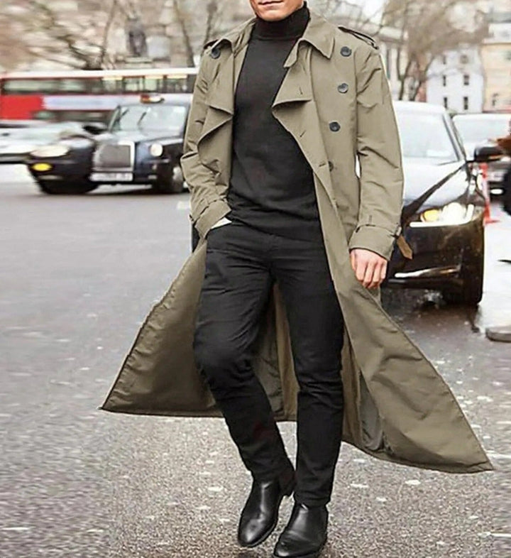 Mathieu | Trench Long Noir Homme Double Boutonnage