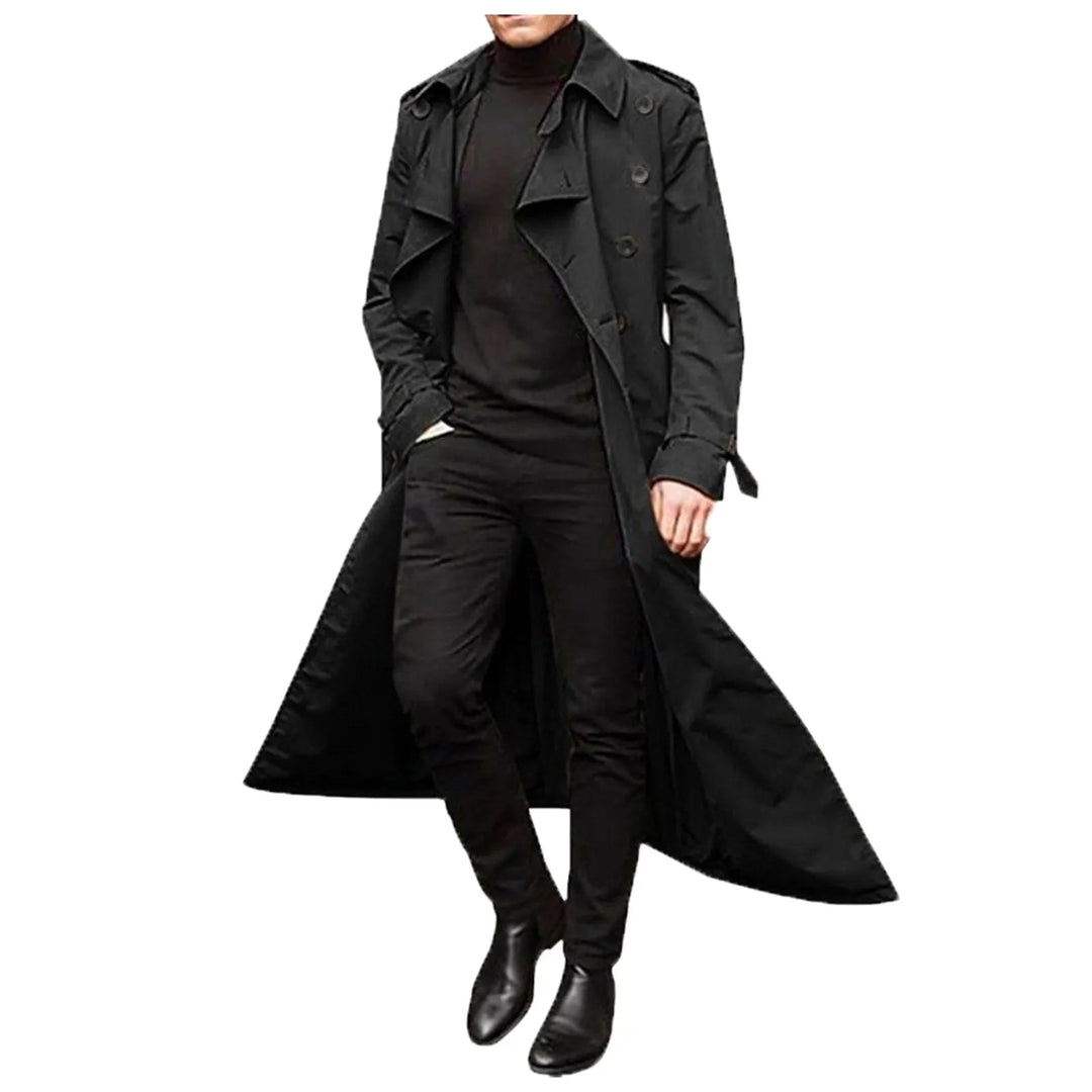 Mathieu | Trench Long Noir Homme Double Boutonnage