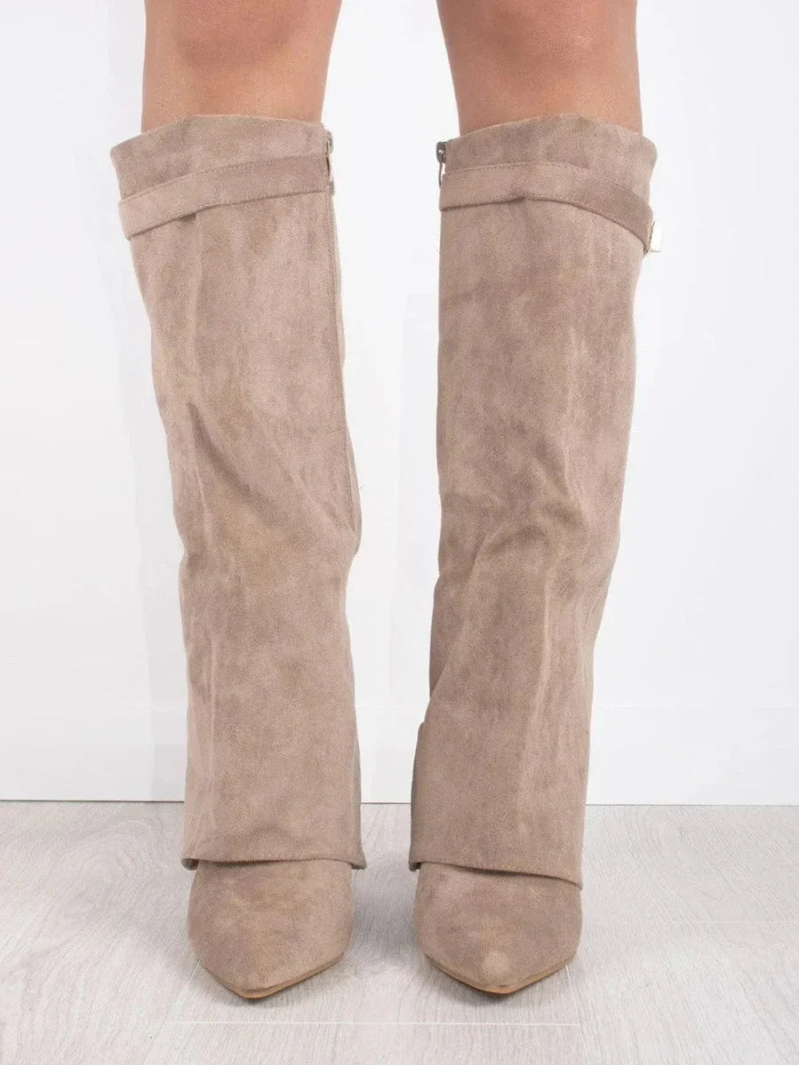 Mathilde | Bottes Femme Daim Noir Bout Pointu Talon Cône
