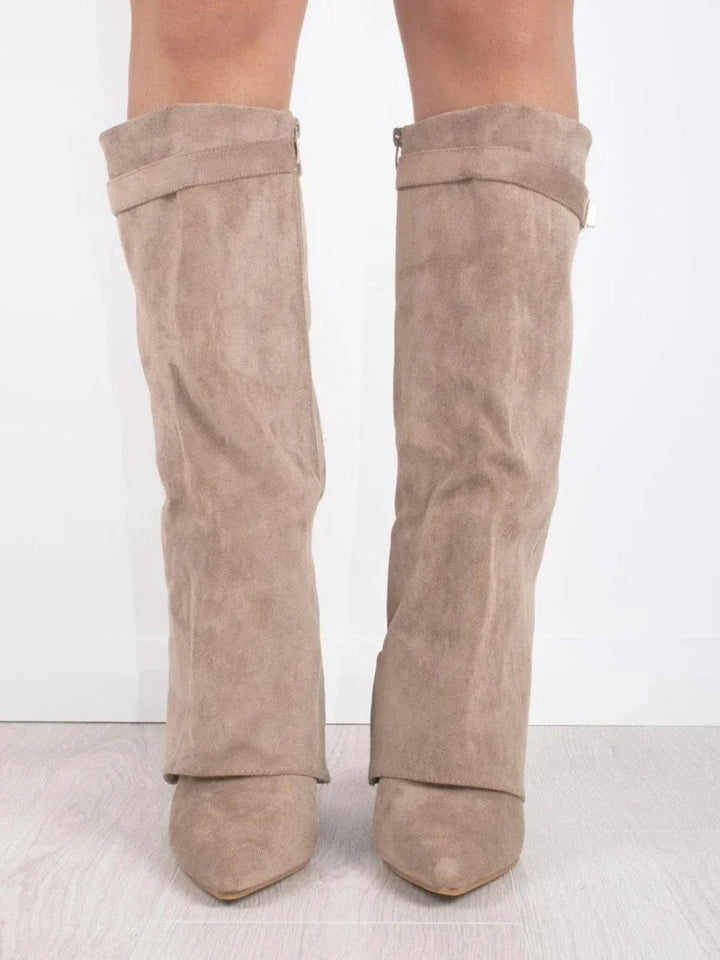 Mathilde | Bottes Femme Daim Noir Bout Pointu Talon Cône