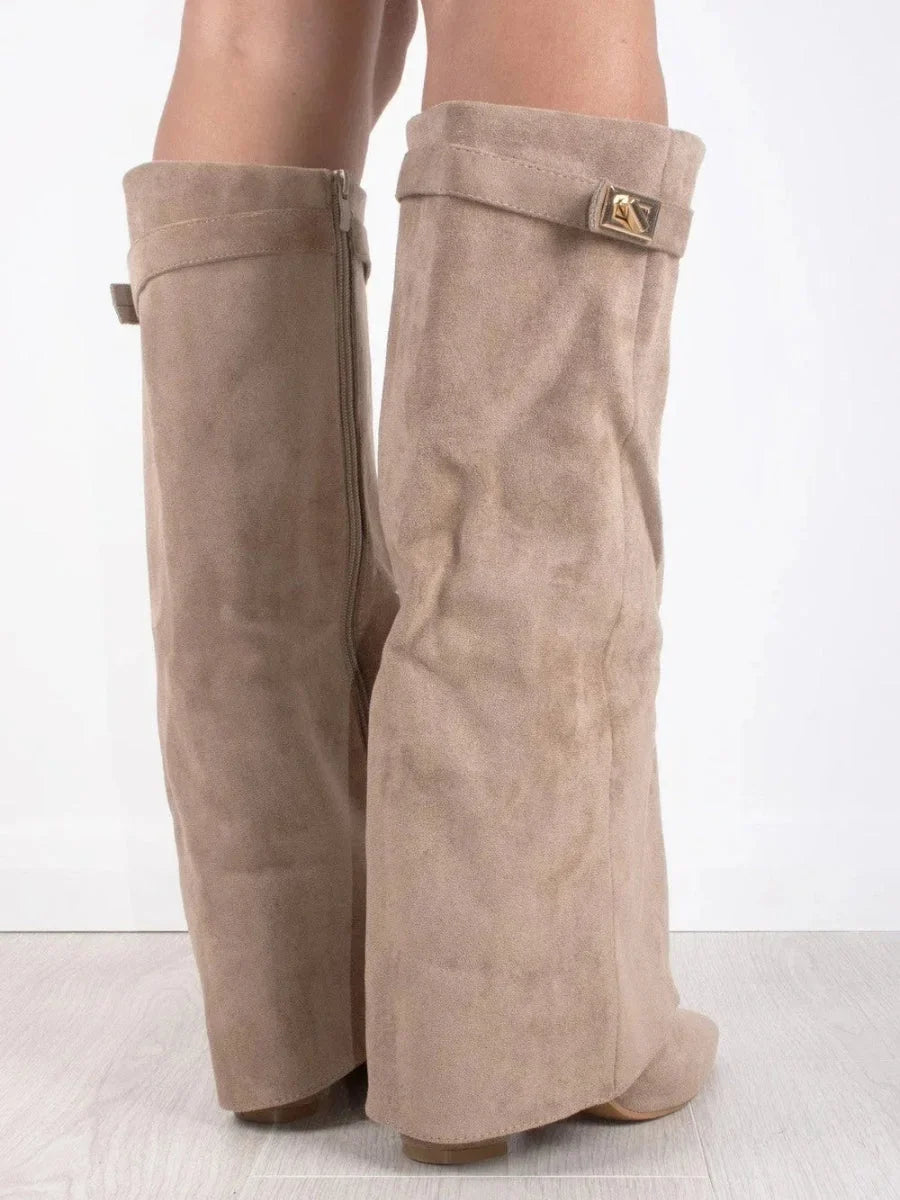 Mathilde | Bottes Femme Daim Noir Bout Pointu Talon Cône