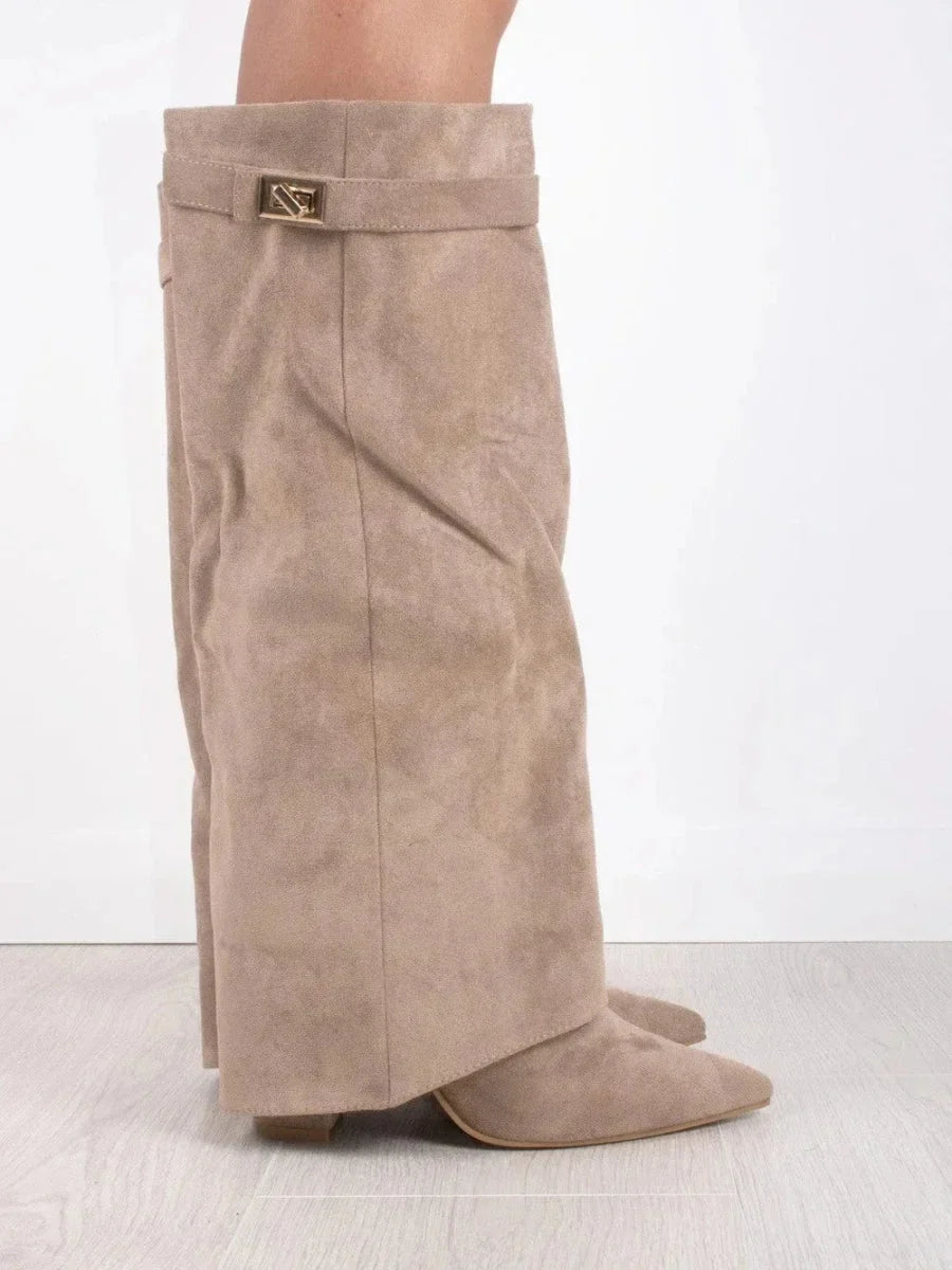 Mathilde | Bottes Femme Daim Noir Bout Pointu Talon Cône