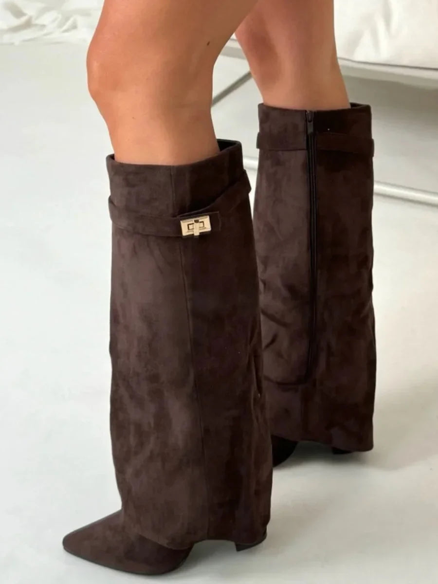 Mathilde | Bottes Femme Daim Noir Bout Pointu Talon Cône