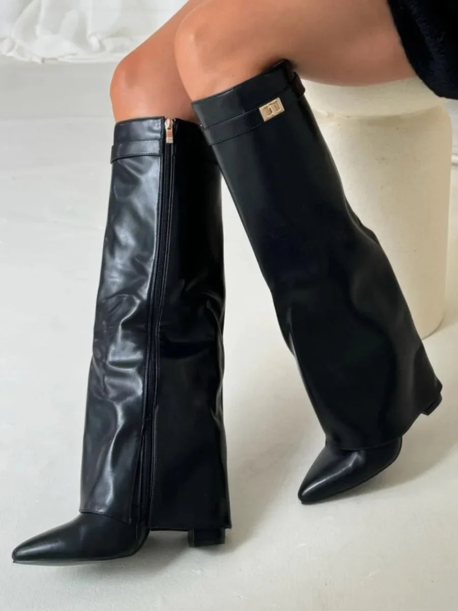 Mathilde | Bottes Femme Daim Noir Bout Pointu Talon Cône