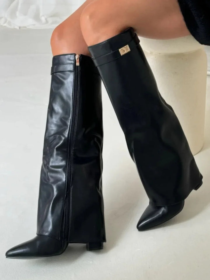 Mathilde | Bottes Femme Daim Noir Bout Pointu Talon Cône