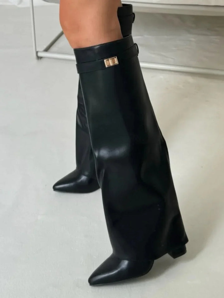 Mathilde | Bottes Femme Daim Noir Bout Pointu Talon Cône