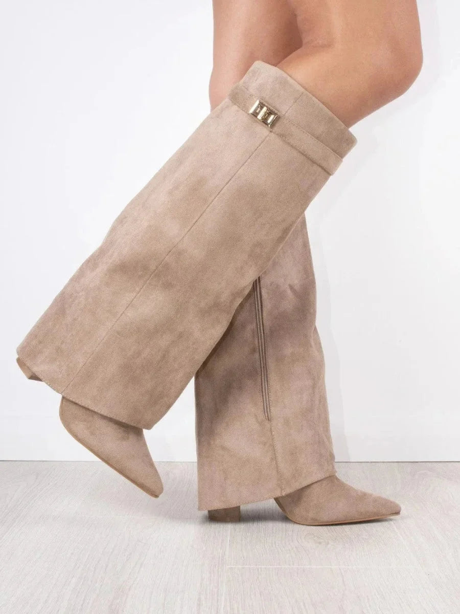 Mathilde | Bottes Femme Daim Noir Bout Pointu Talon Cône