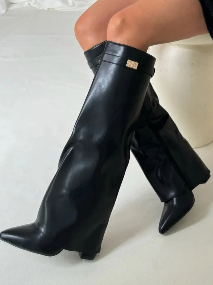 Mathilde | Bottes Femme Daim Noir Bout Pointu Talon Cône