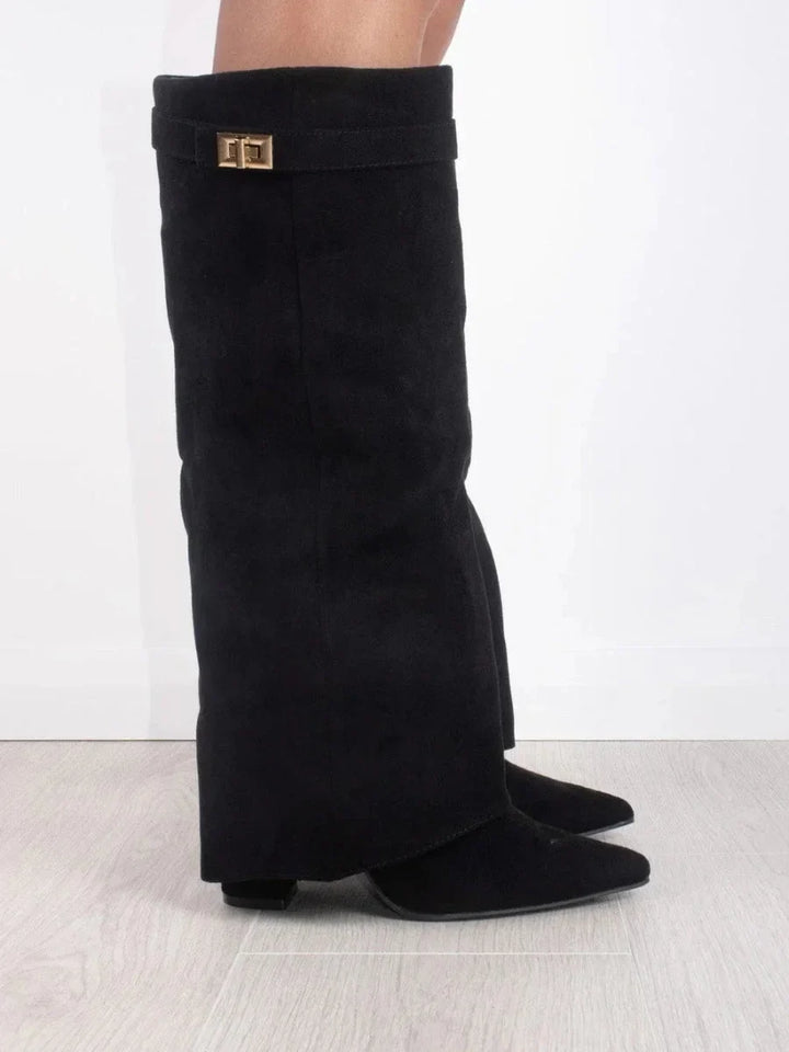 Mathilde | Bottes Femme Daim Noir Bout Pointu Talon Cône