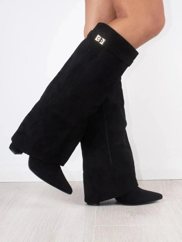 Mathilde | Bottes Femme Daim Noir Bout Pointu Talon Cône