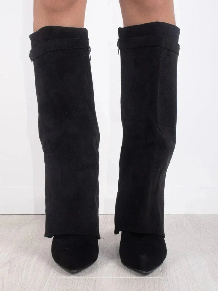 Mathilde | Bottes Femme Daim Noir Bout Pointu Talon Cône